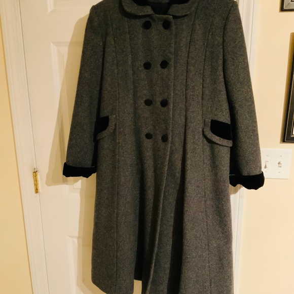 ROTHSCHILD style Long Gray Wool Coat Velvet trim Girls Size 14 - Picture 4 of 4